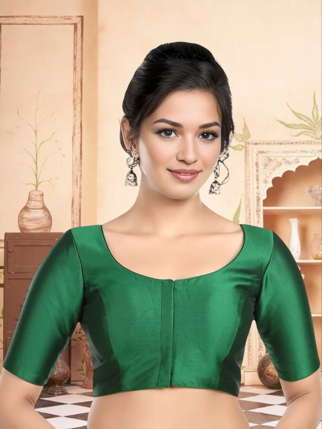 Plain Green Silk Blouse