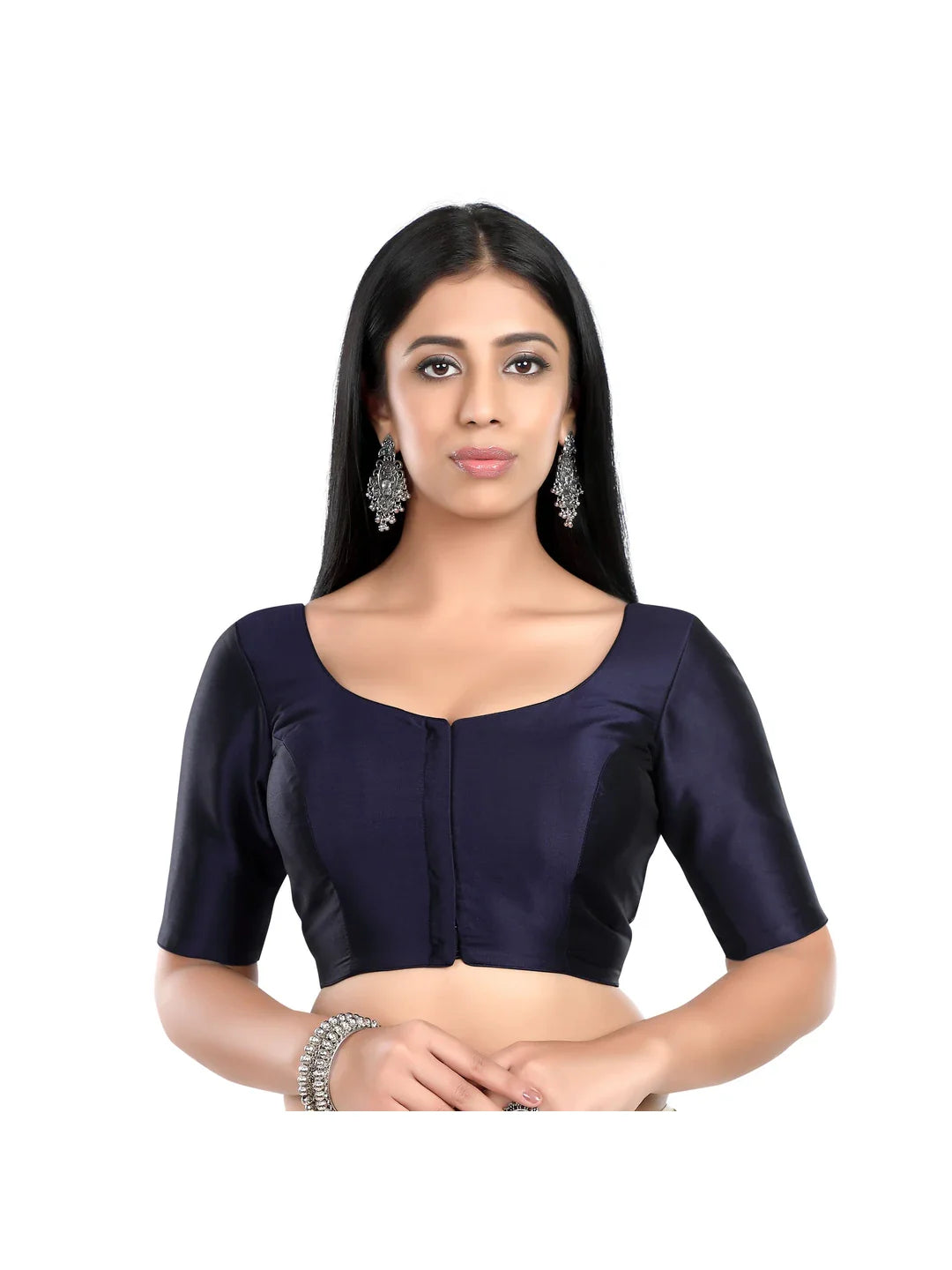 Plain Navy Blue Silk Blouse