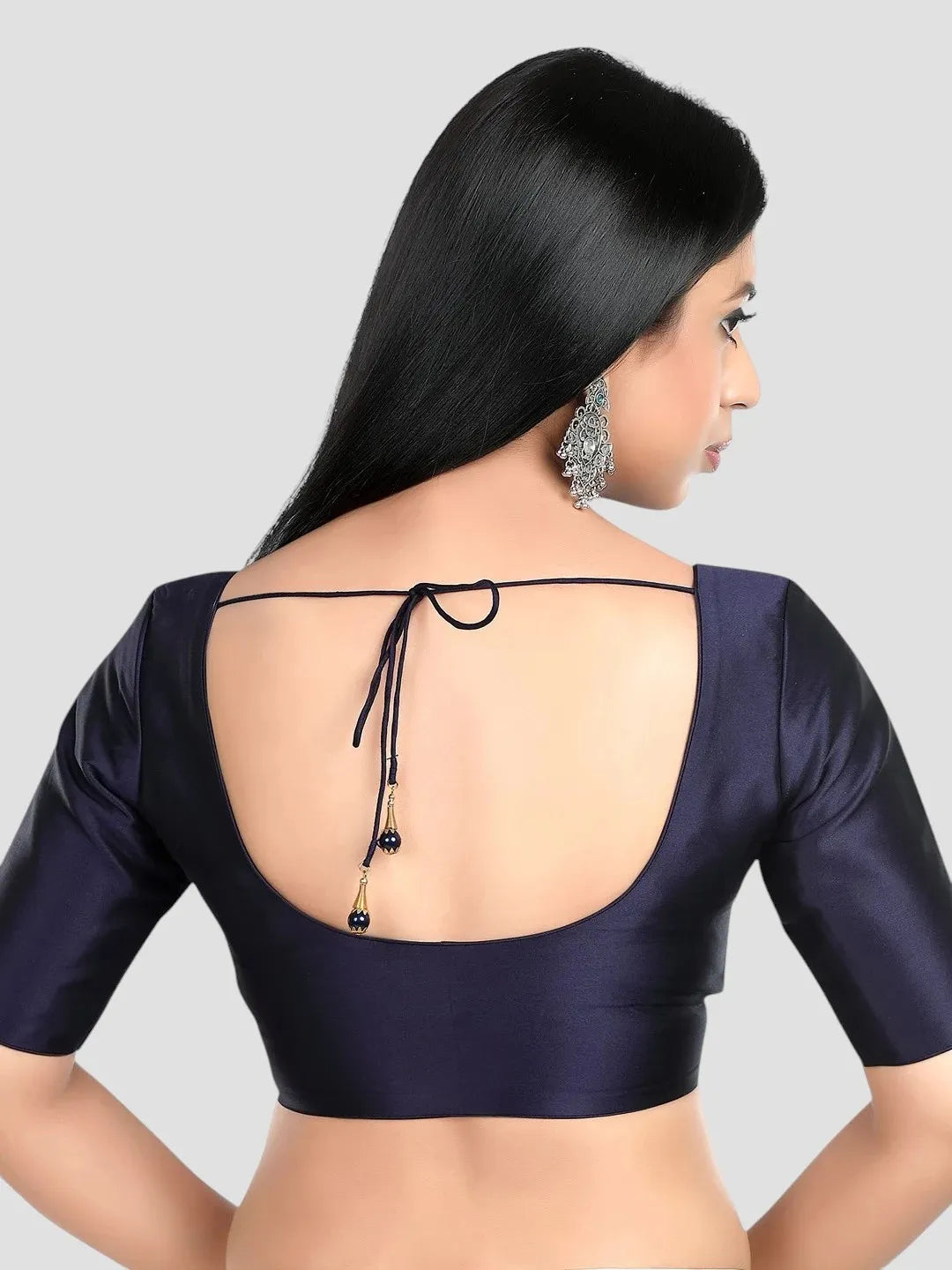 Plain Navy Blue Silk Blouse