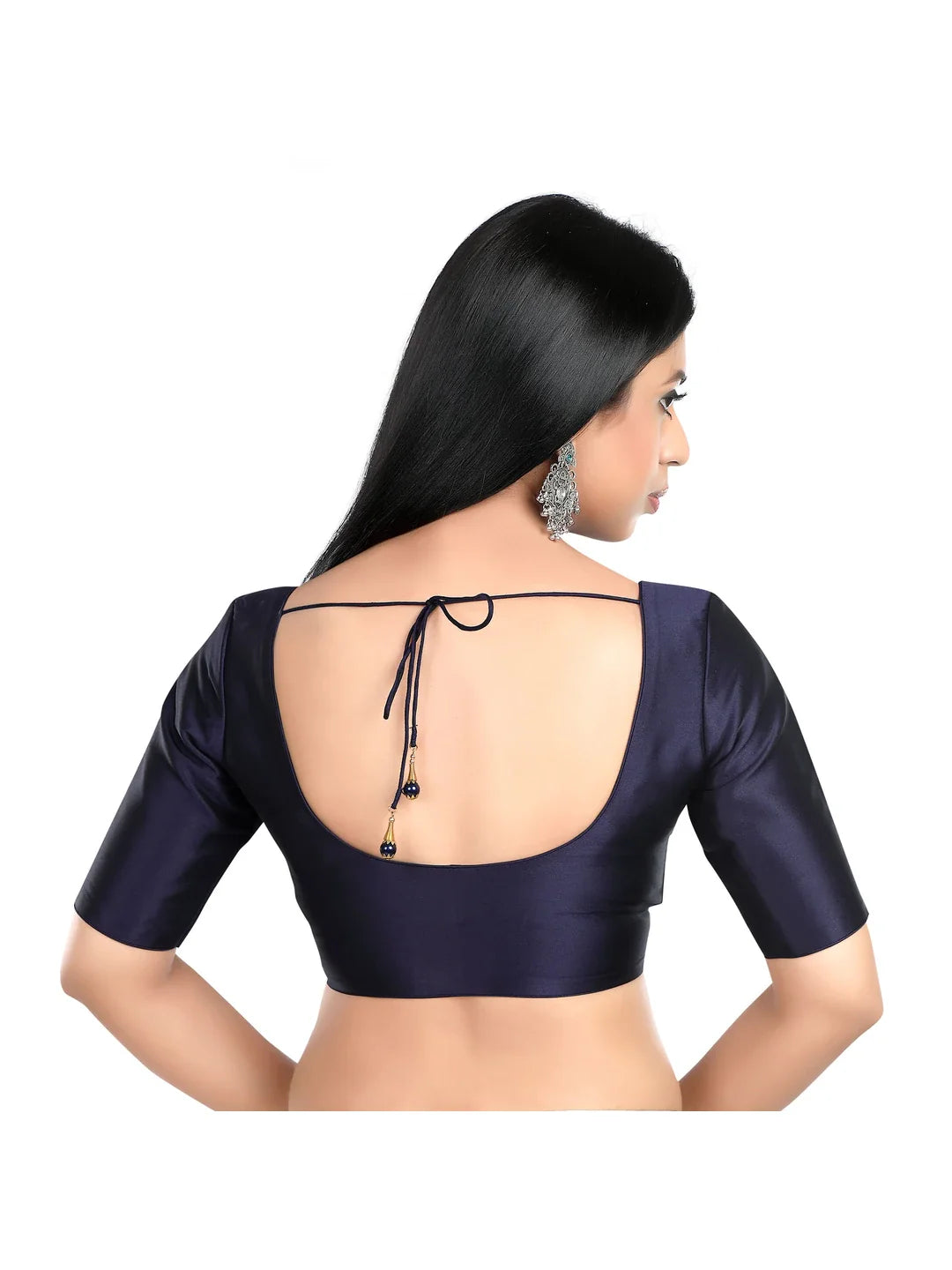 Plain Navy Blue Silk Blouse