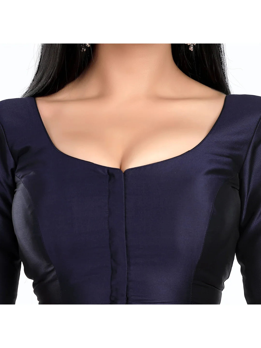 Plain Navy Blue Silk Blouse