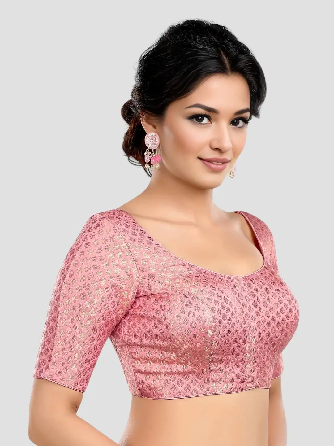 Baby Pink Brocade Printed Blouse