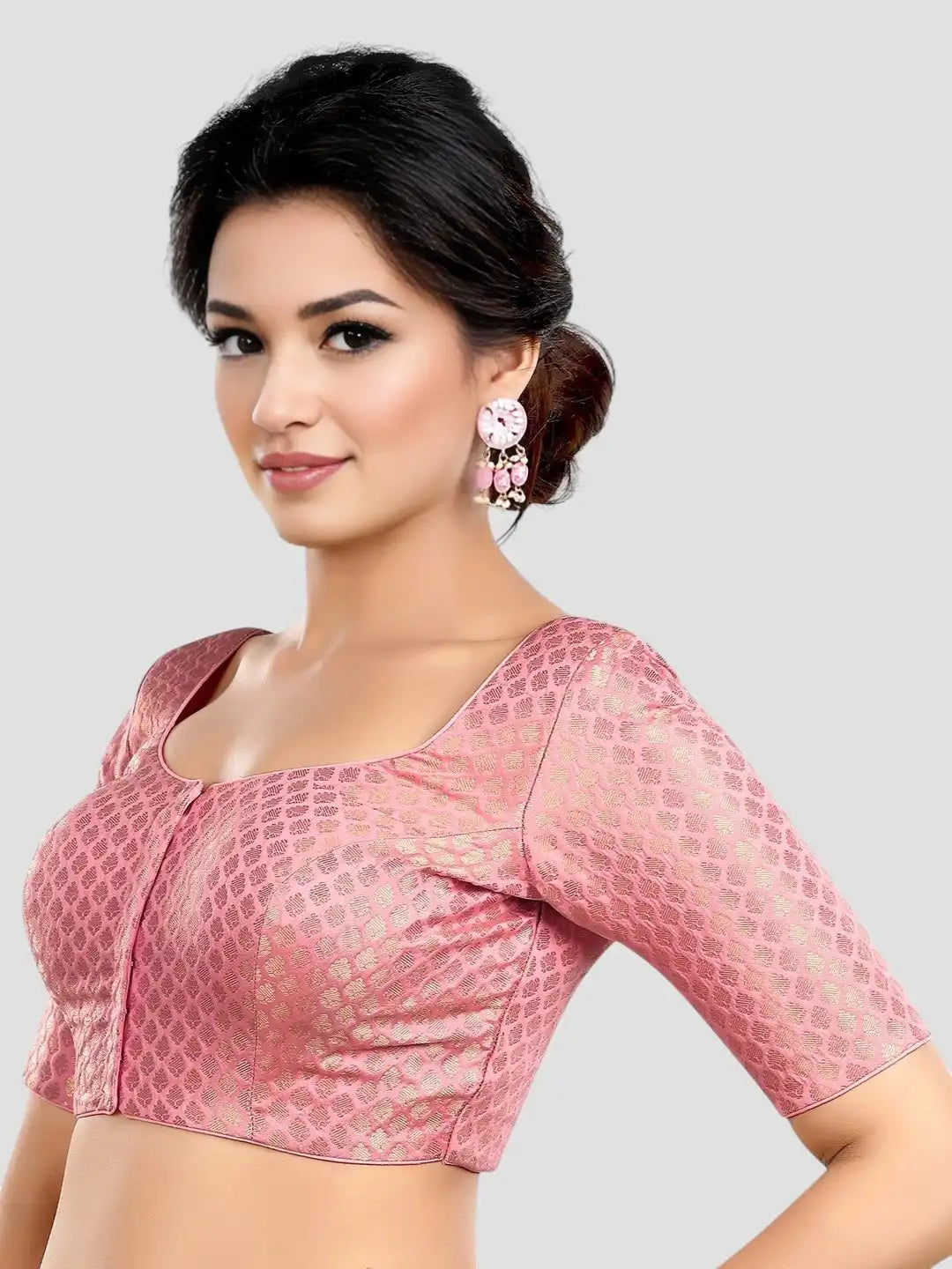 Baby Pink Brocade Printed Blouse
