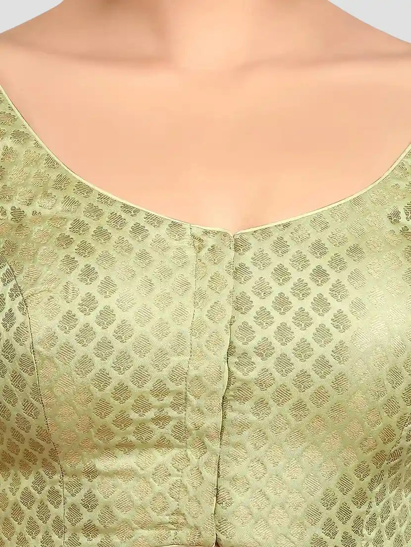 Pista Green Brocade Printed Blouse