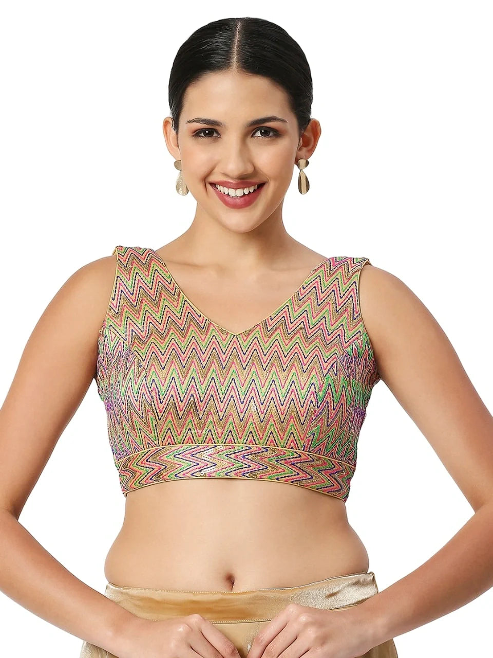 Vibrant Threadwork Zigzag Blouse