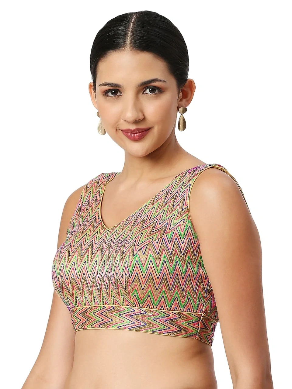 Vibrant Threadwork Zigzag Blouse