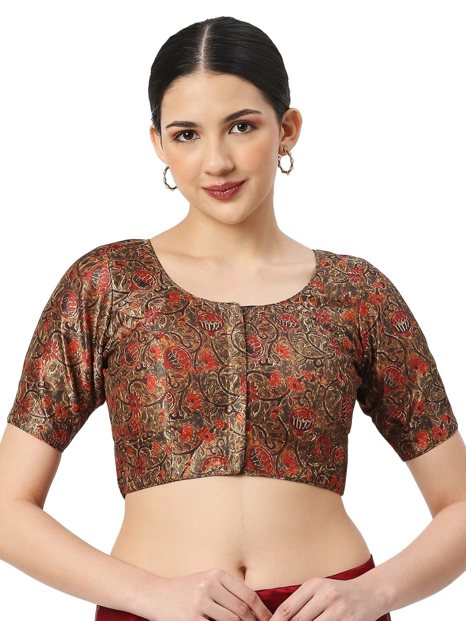 Red Print on Midnight Black Blouse