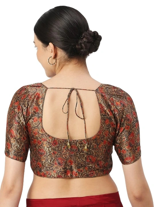 Red Print on Midnight Black Blouse