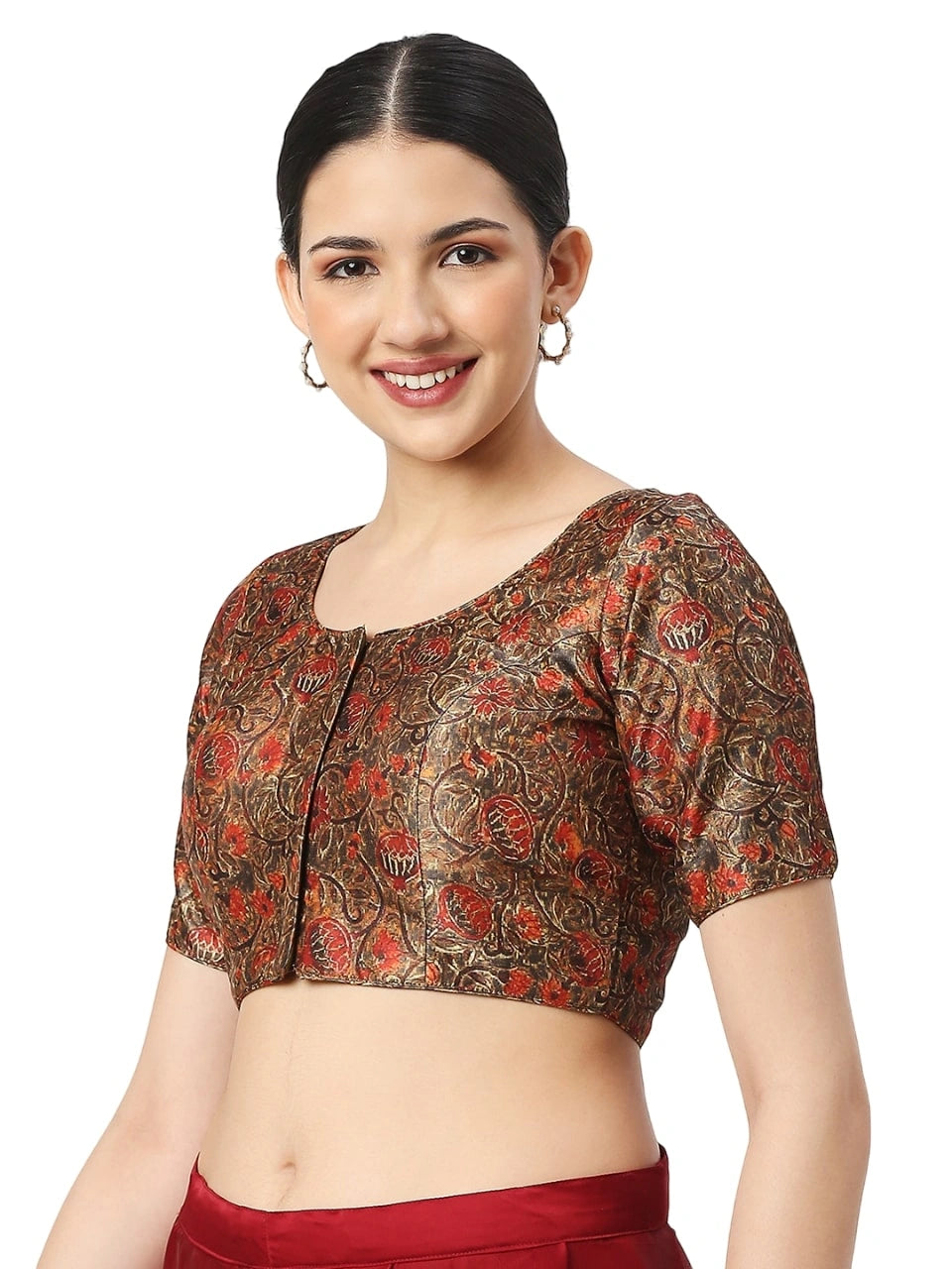 Red Print on Midnight Black Blouse