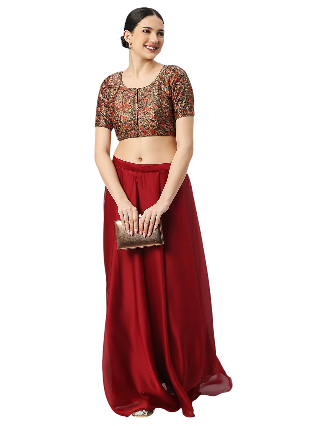 Red Print on Midnight Black Blouse