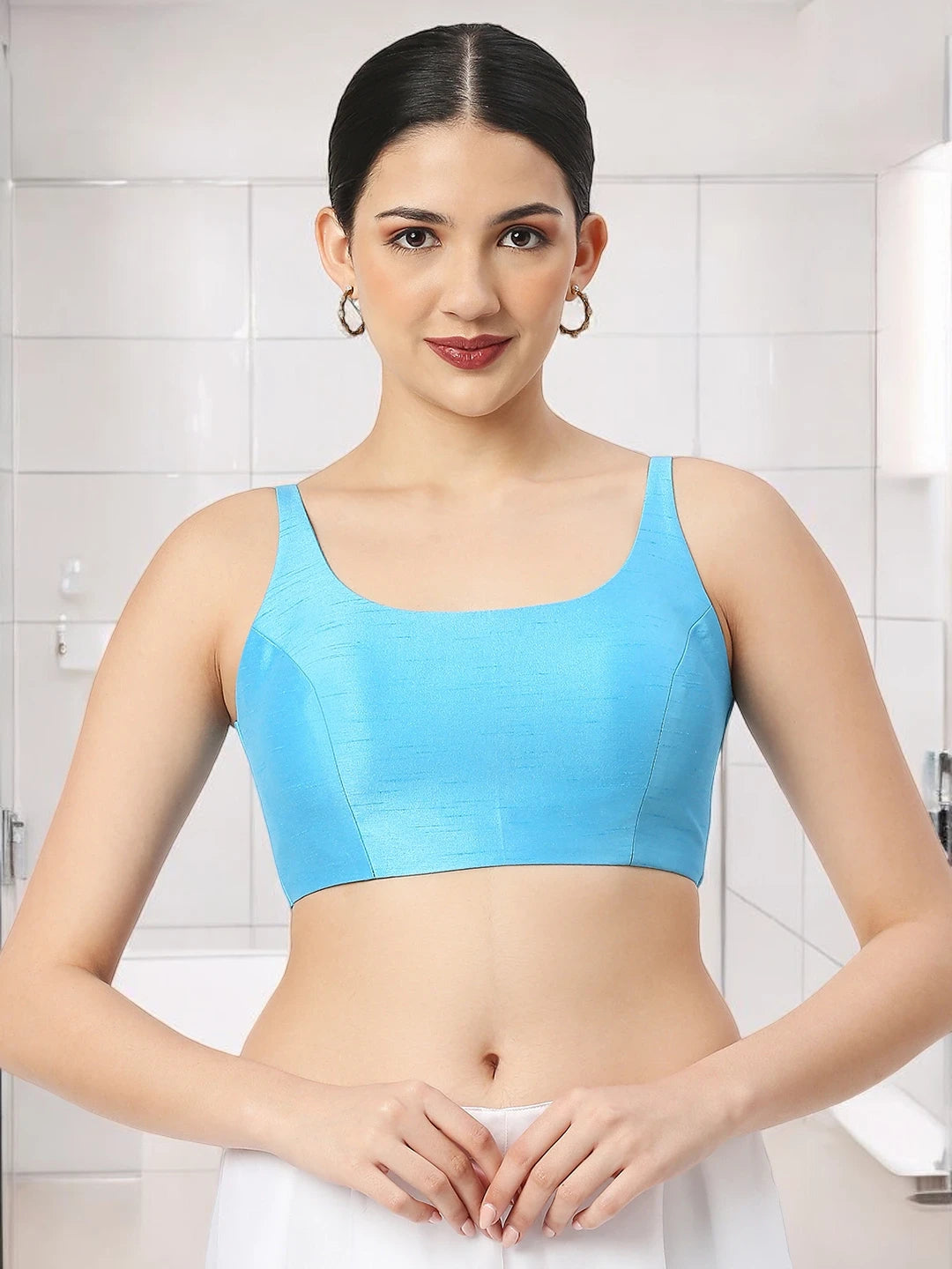 Sky Blue Silk Sleeveless Blouse