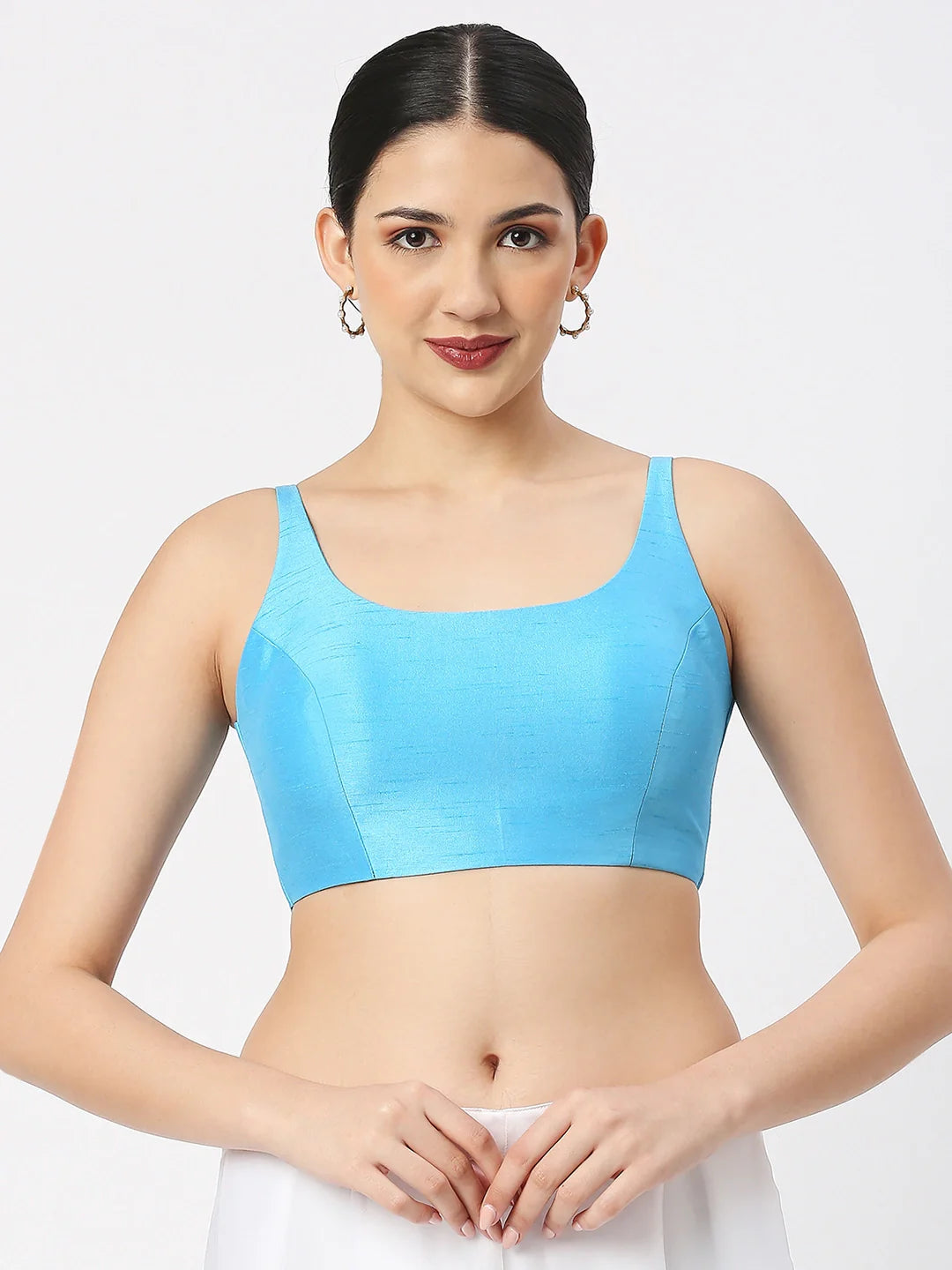 Sky Blue Silk Sleeveless Blouse