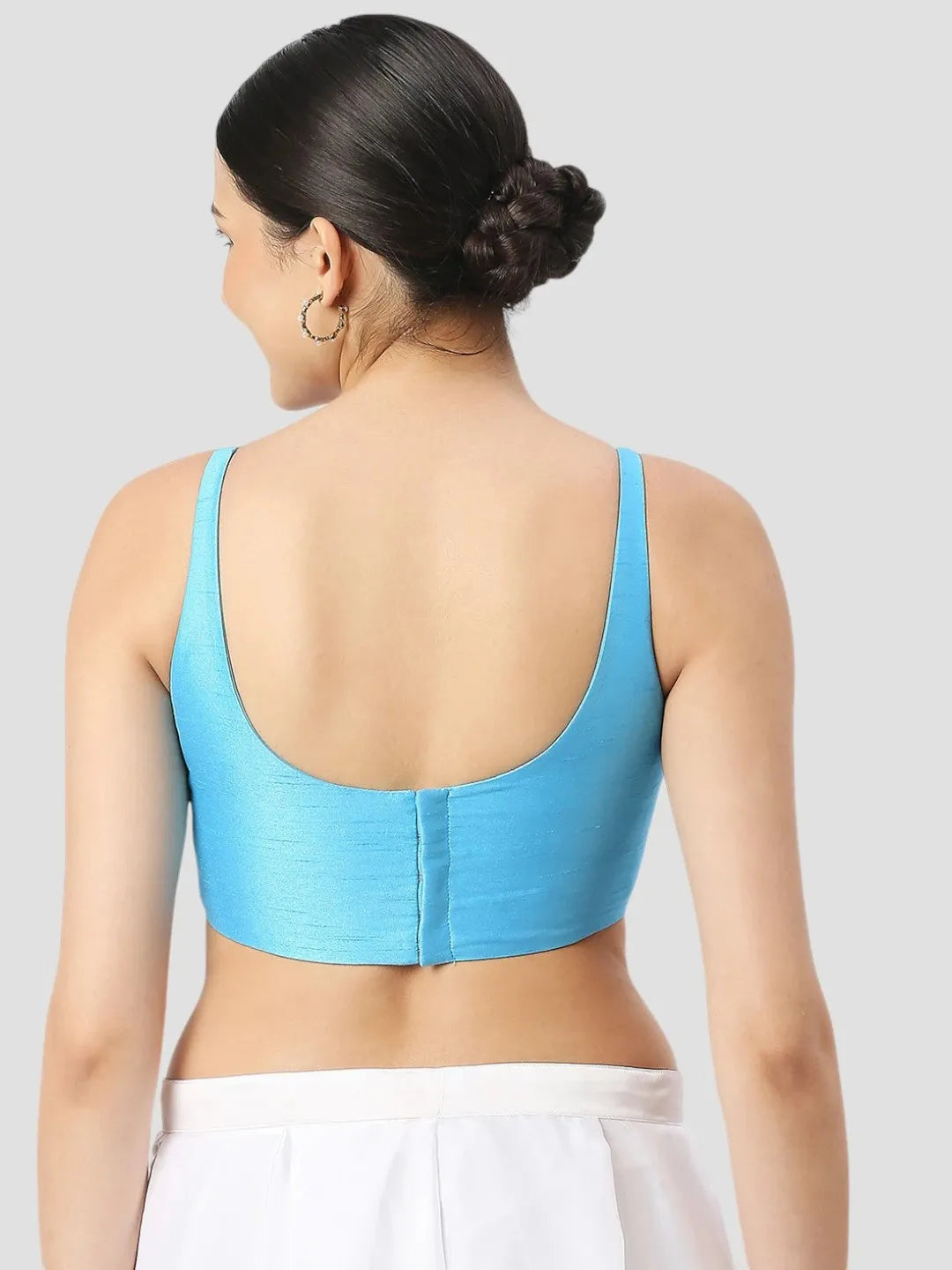 Sky Blue Silk Sleeveless Blouse