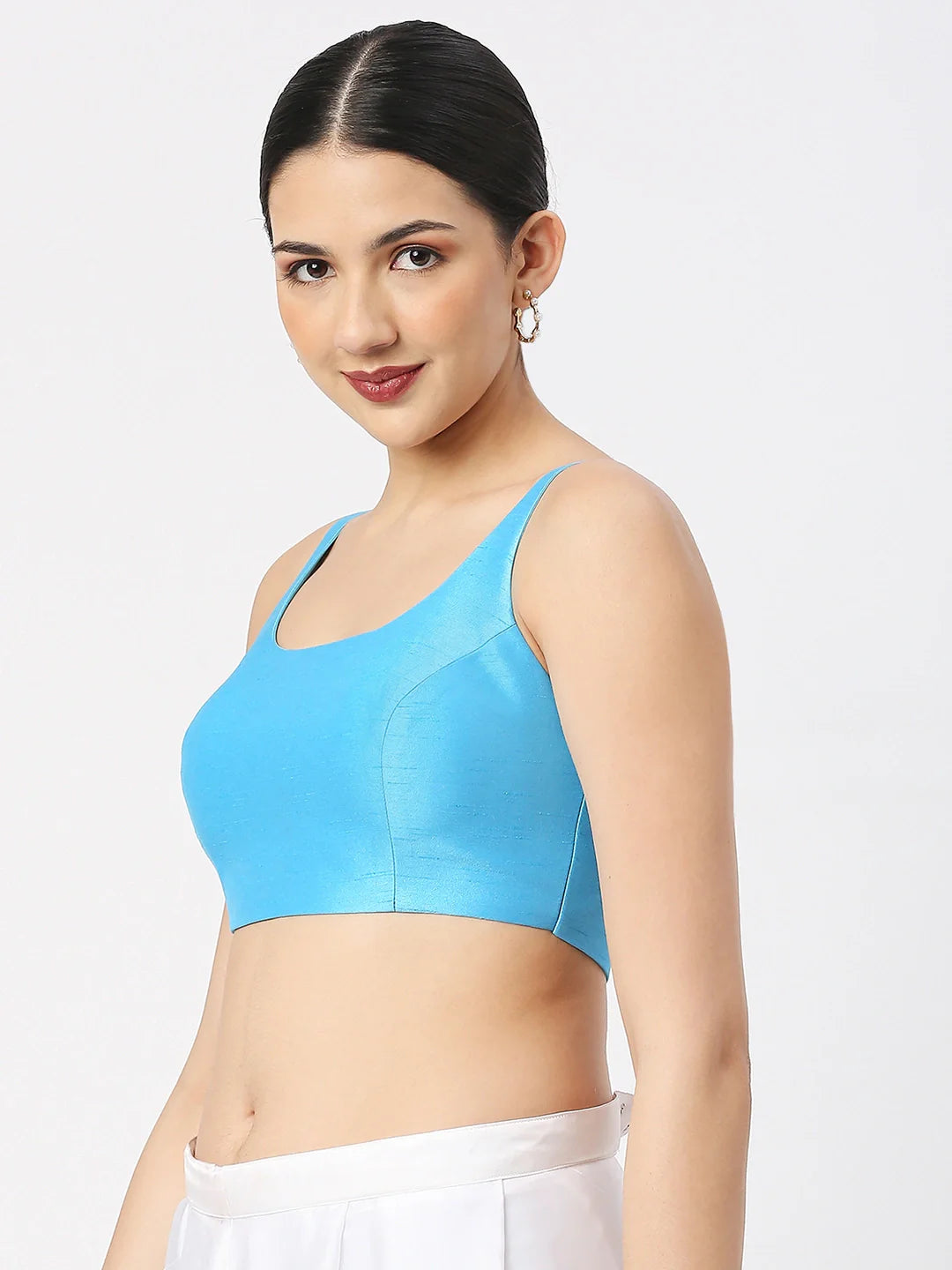 Sky Blue Silk Sleeveless Blouse