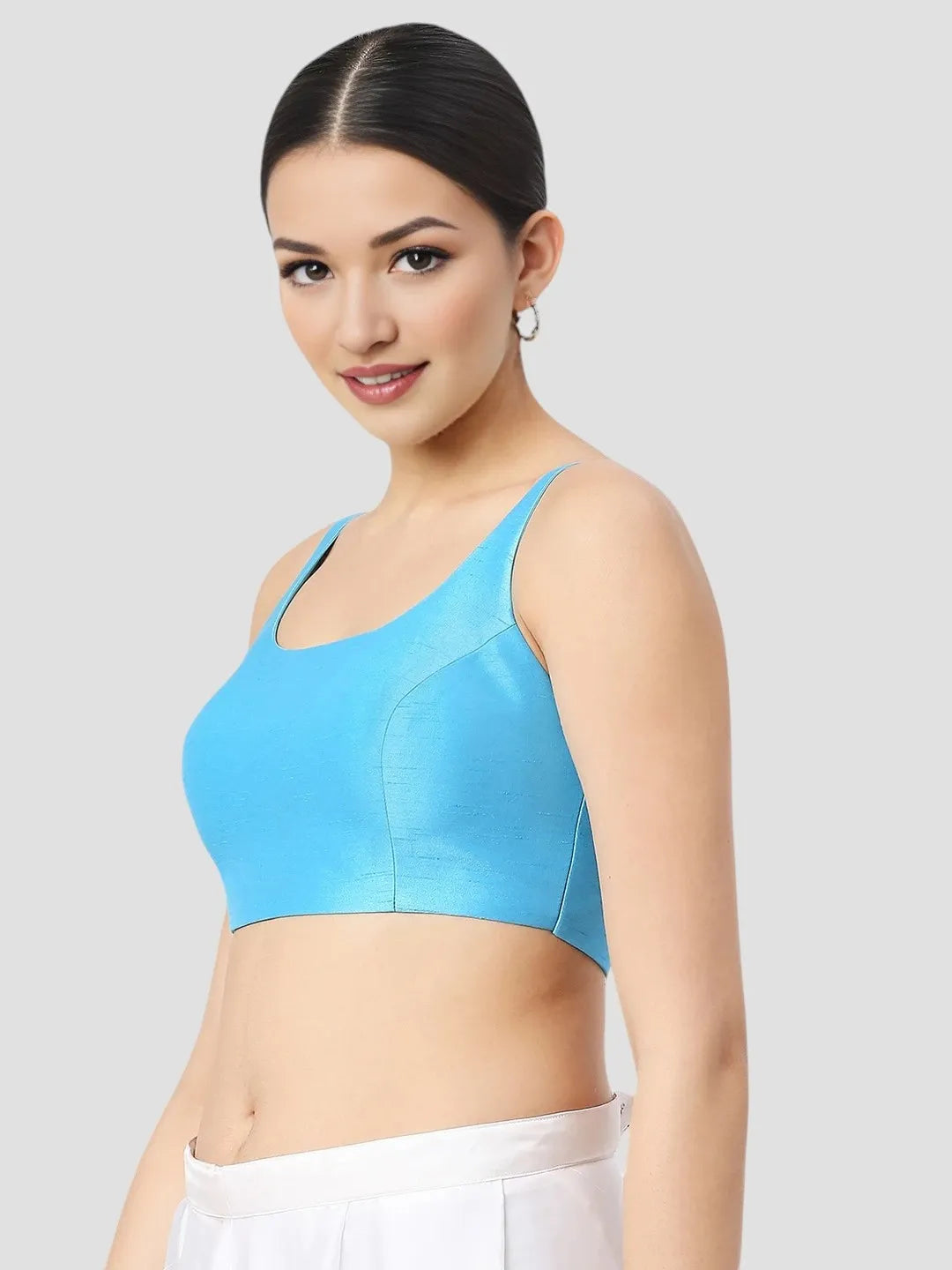 Sky Blue Silk Sleeveless Blouse