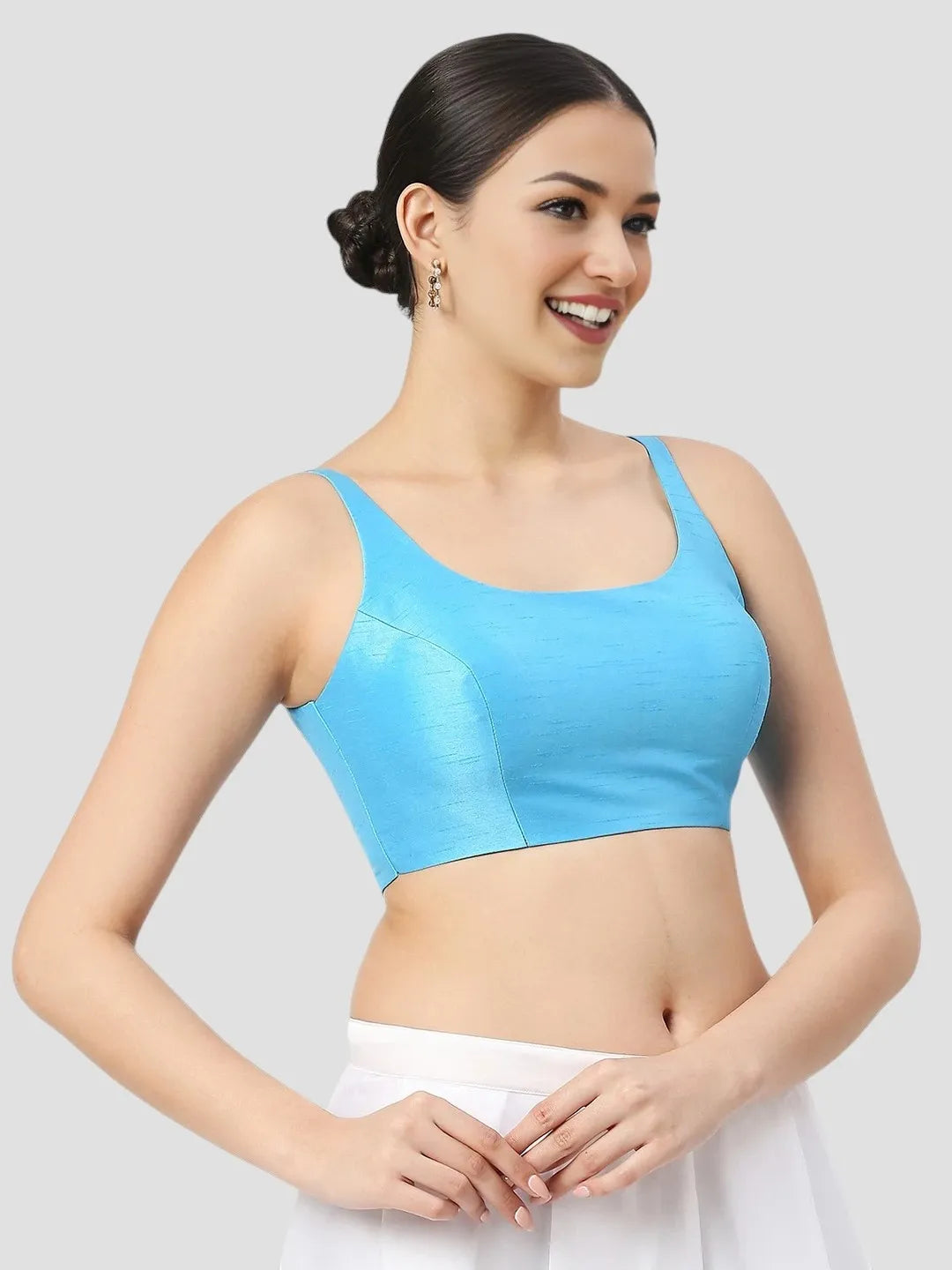 Sky Blue Silk Sleeveless Blouse