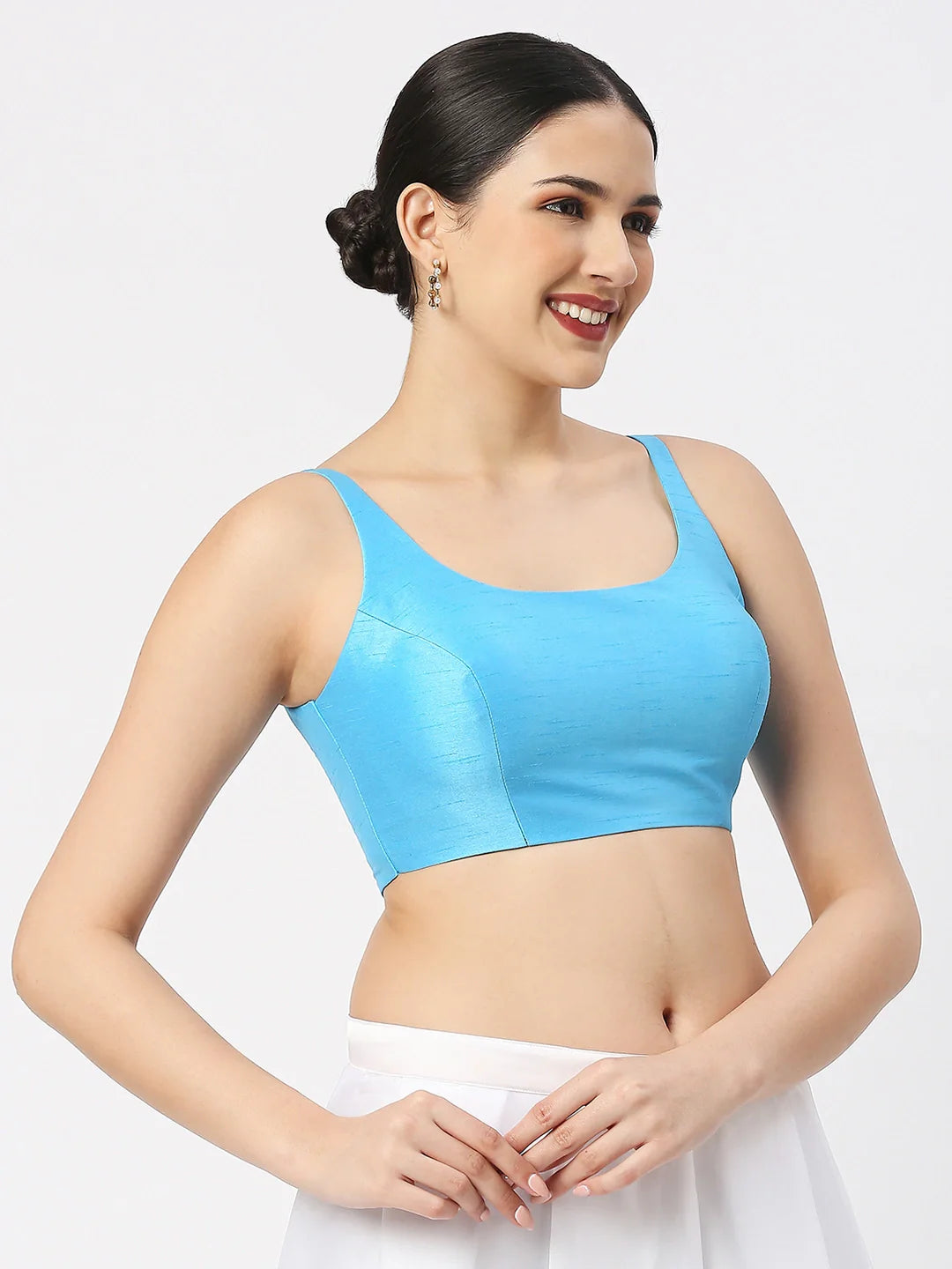 Sky Blue Silk Sleeveless Blouse