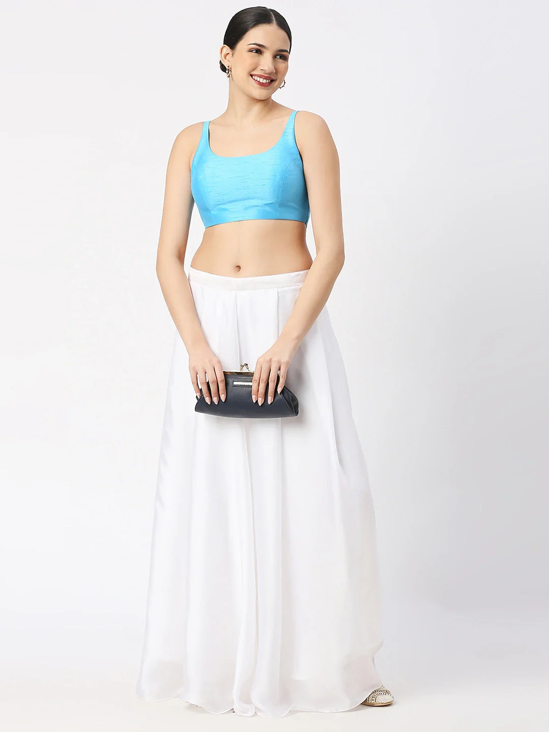 Sky Blue Silk Sleeveless Blouse