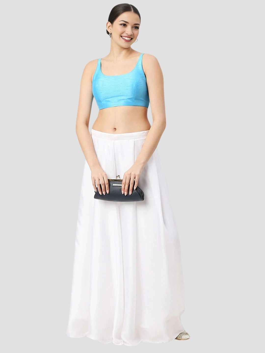 Sky Blue Silk Sleeveless Blouse