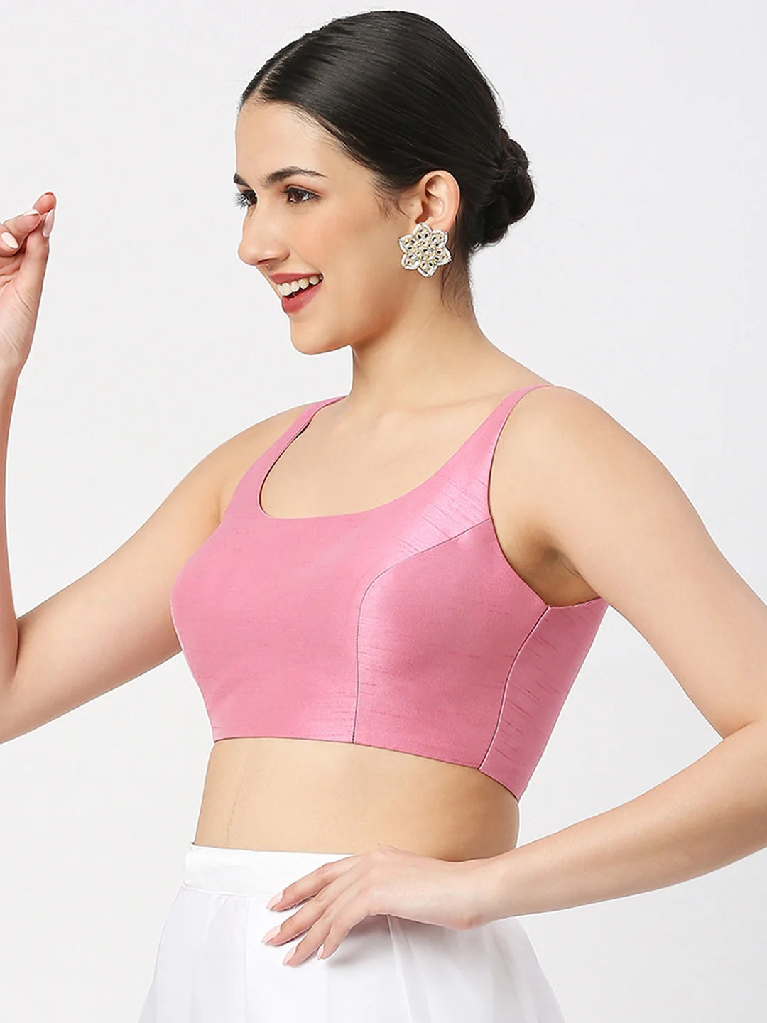 Pink Silk Sleeveless Blouse