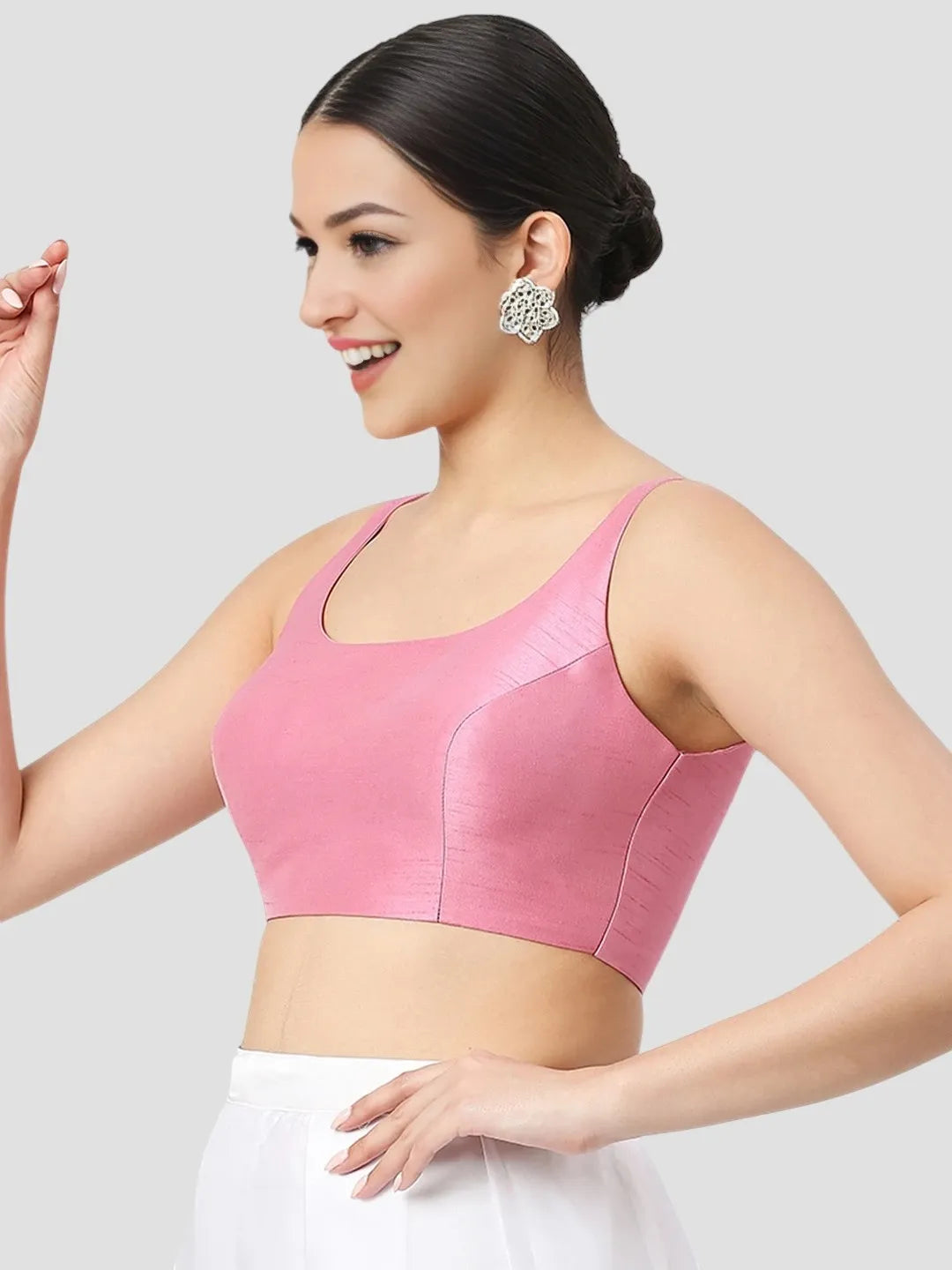 Pink Silk Sleeveless Blouse