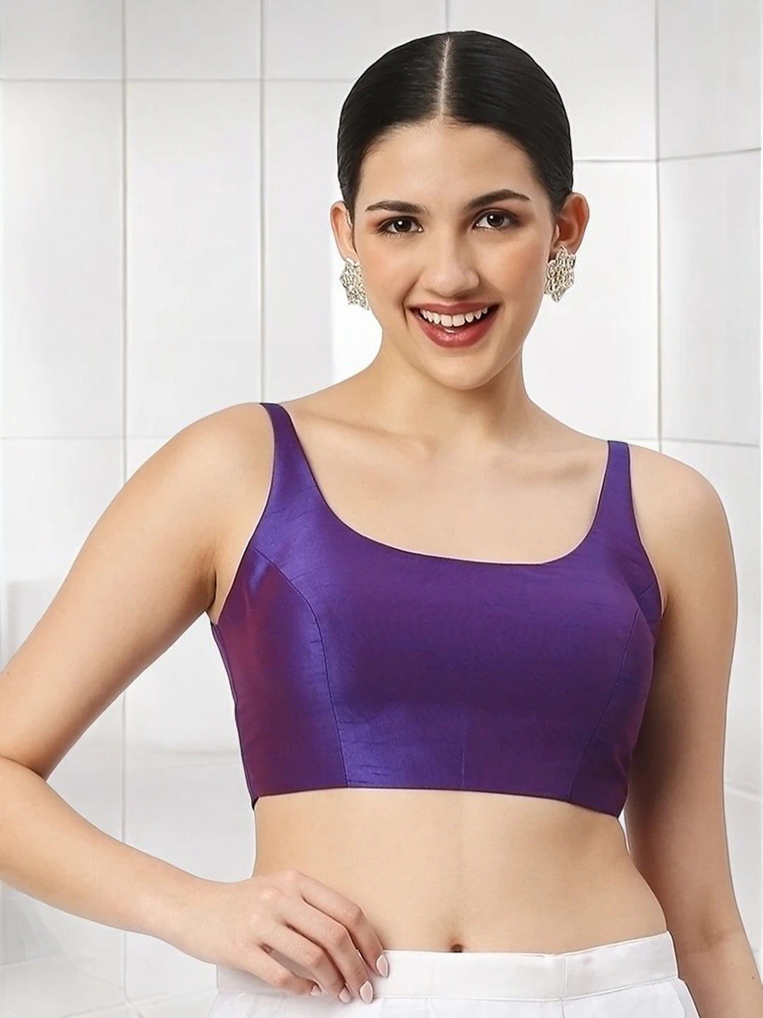 Purple Silk Sleeveless Blouse