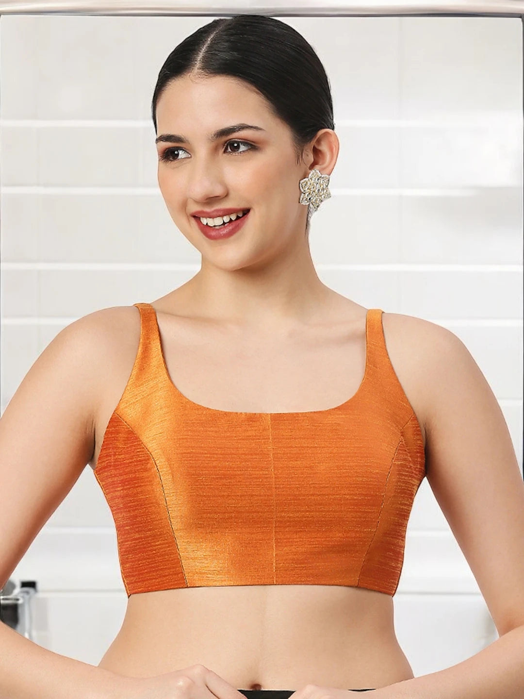 Orange Silk Sleeveless Blouse