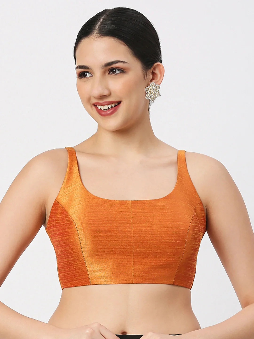 Orange Silk Sleeveless Blouse