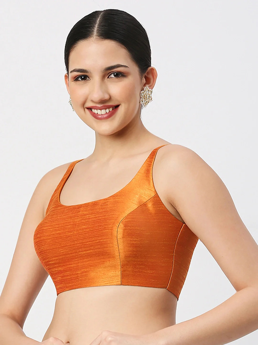 Orange Silk Sleeveless Blouse