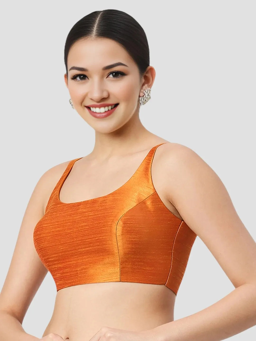 Orange Silk Sleeveless Blouse