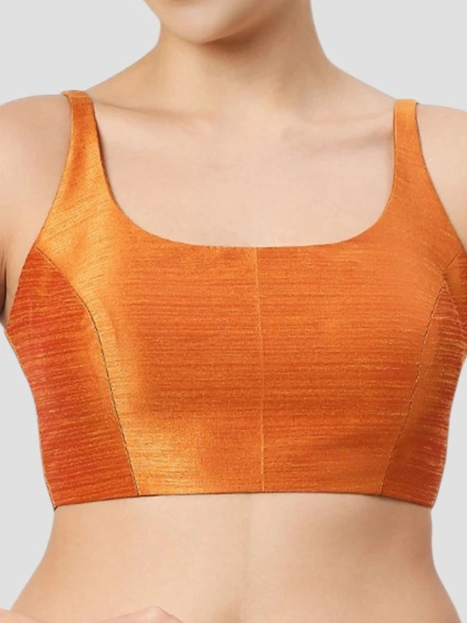 Orange Silk Sleeveless Blouse