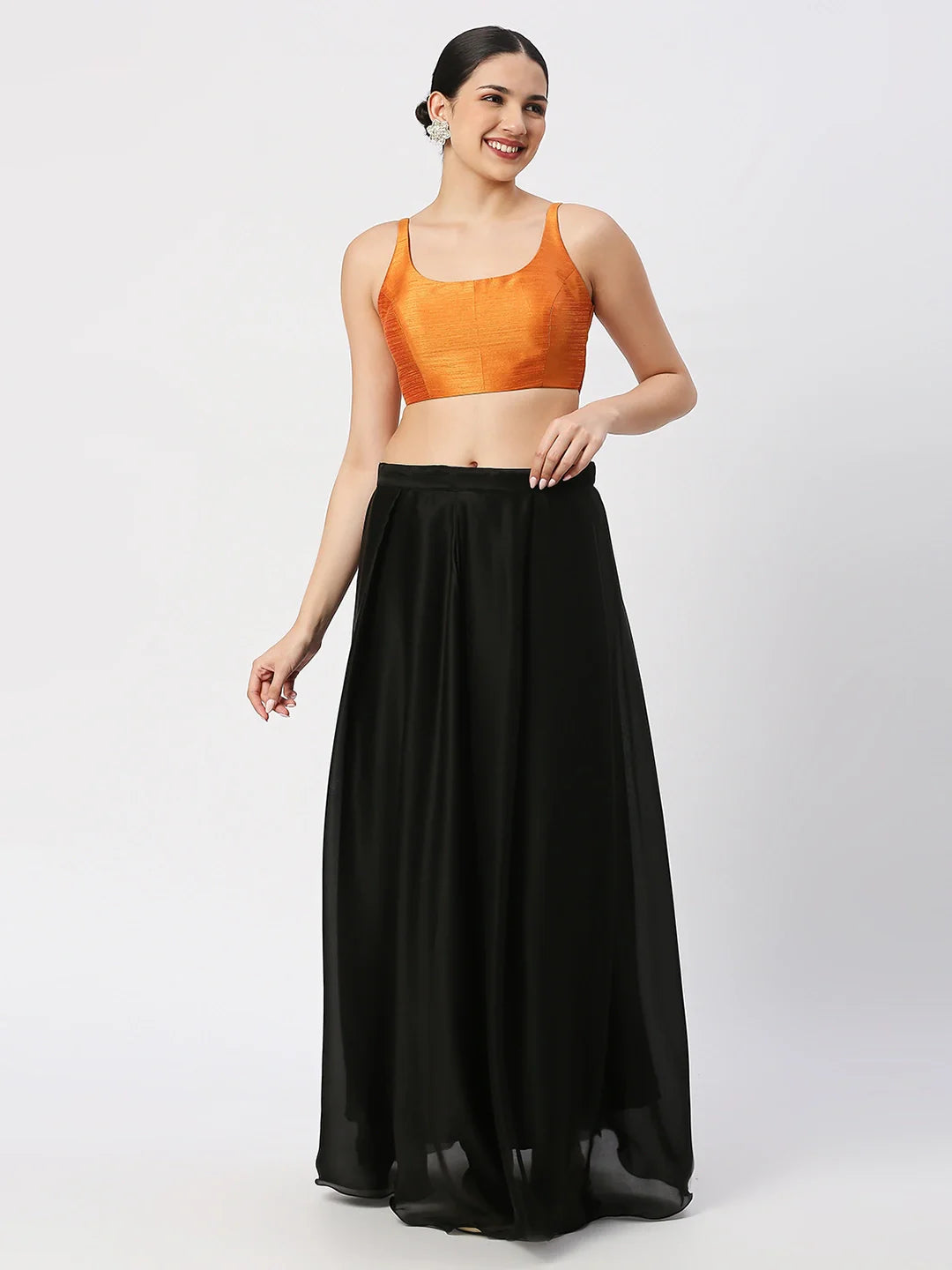 Orange Silk Sleeveless Blouse