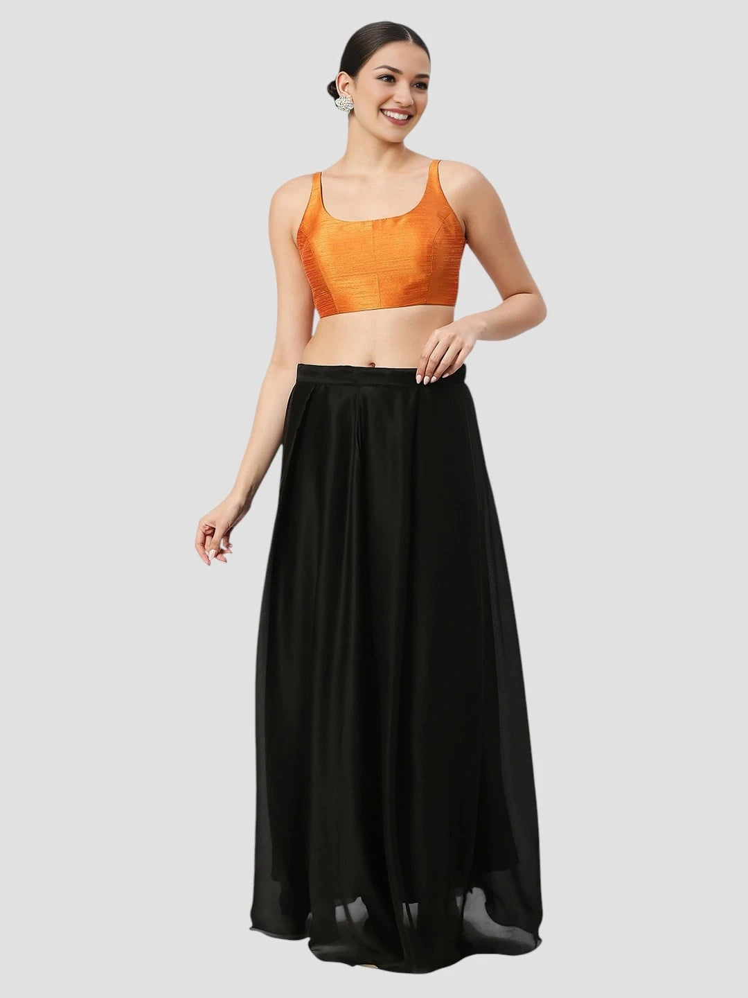 Orange Silk Sleeveless Blouse