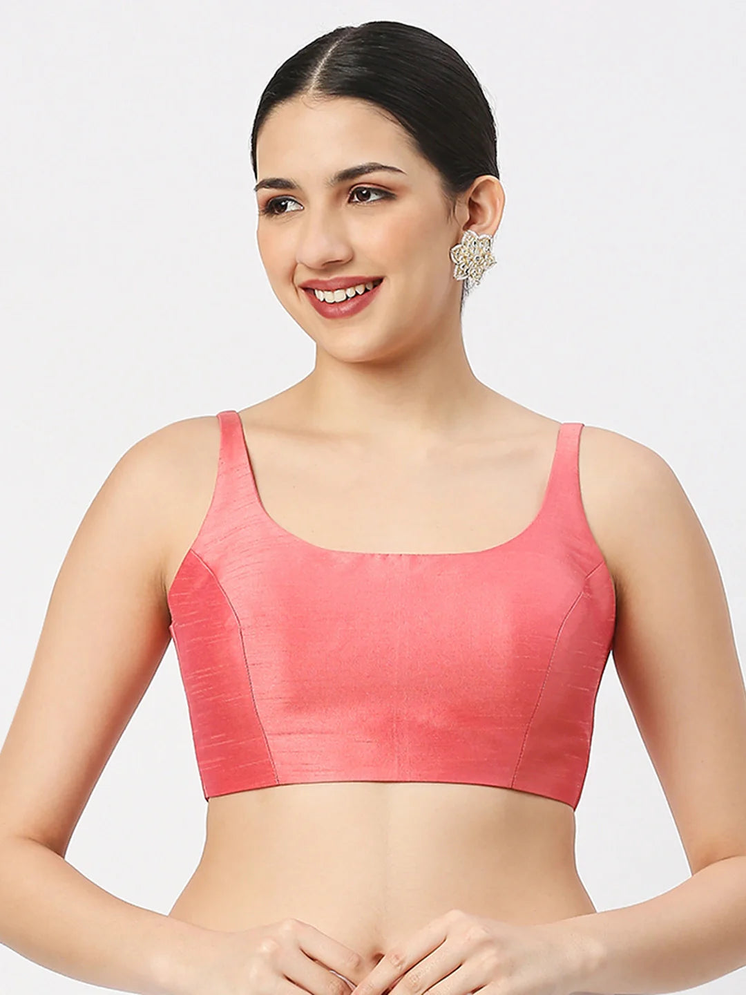 Peach Silk Sleeveless Blouse