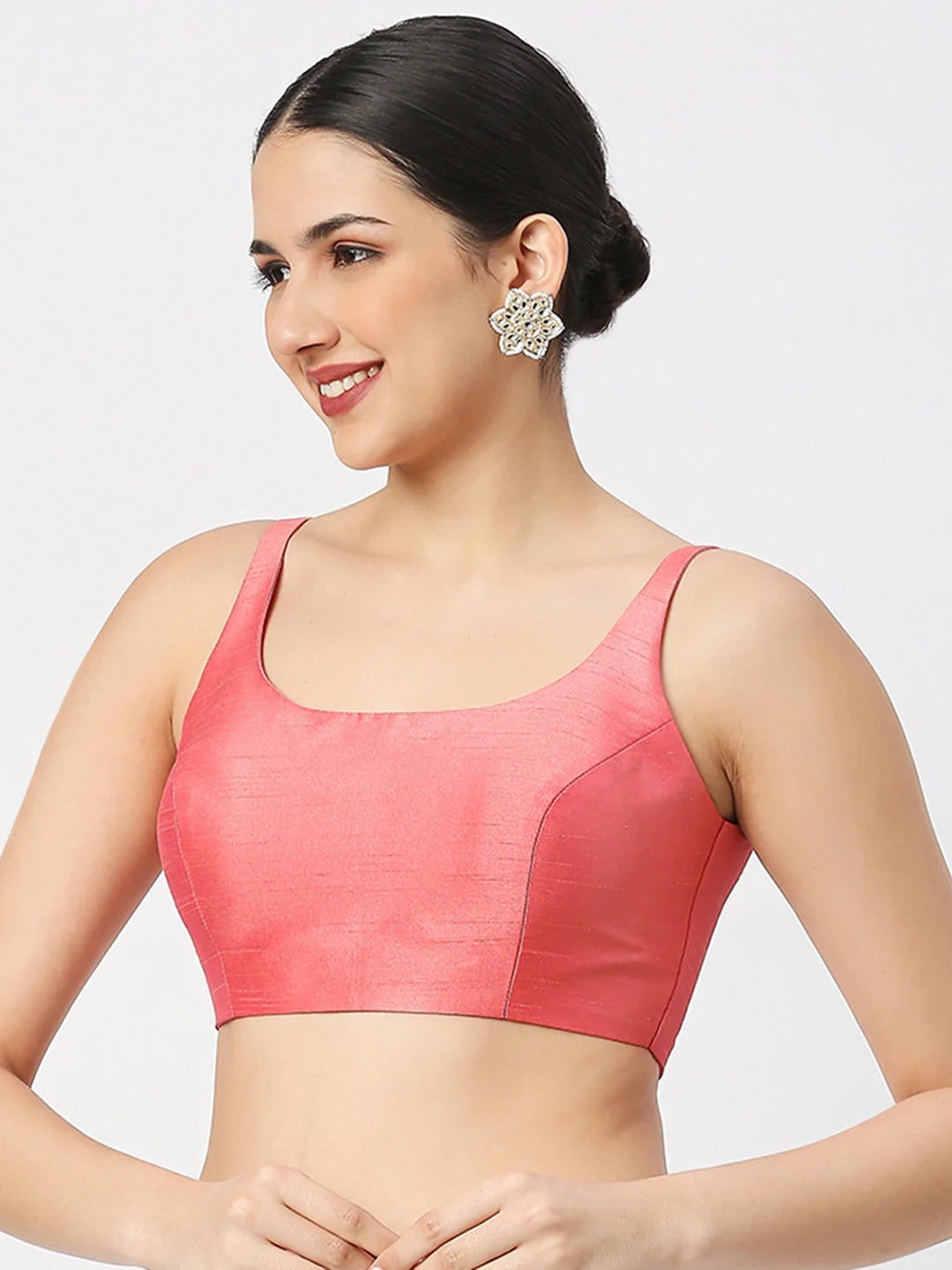 Peach Silk Sleeveless Blouse