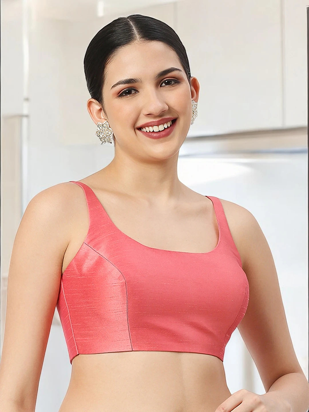 Peach Silk Sleeveless Blouse