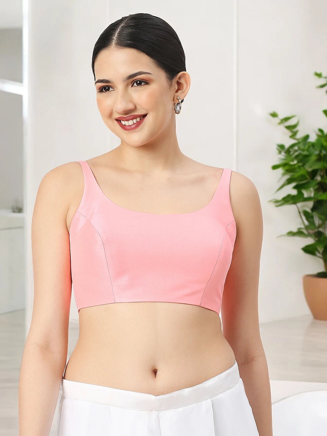 Baby Pink Silk Sleeveless Blouse