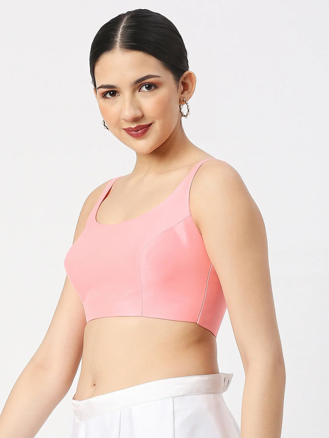 Baby Pink Silk Sleeveless Blouse