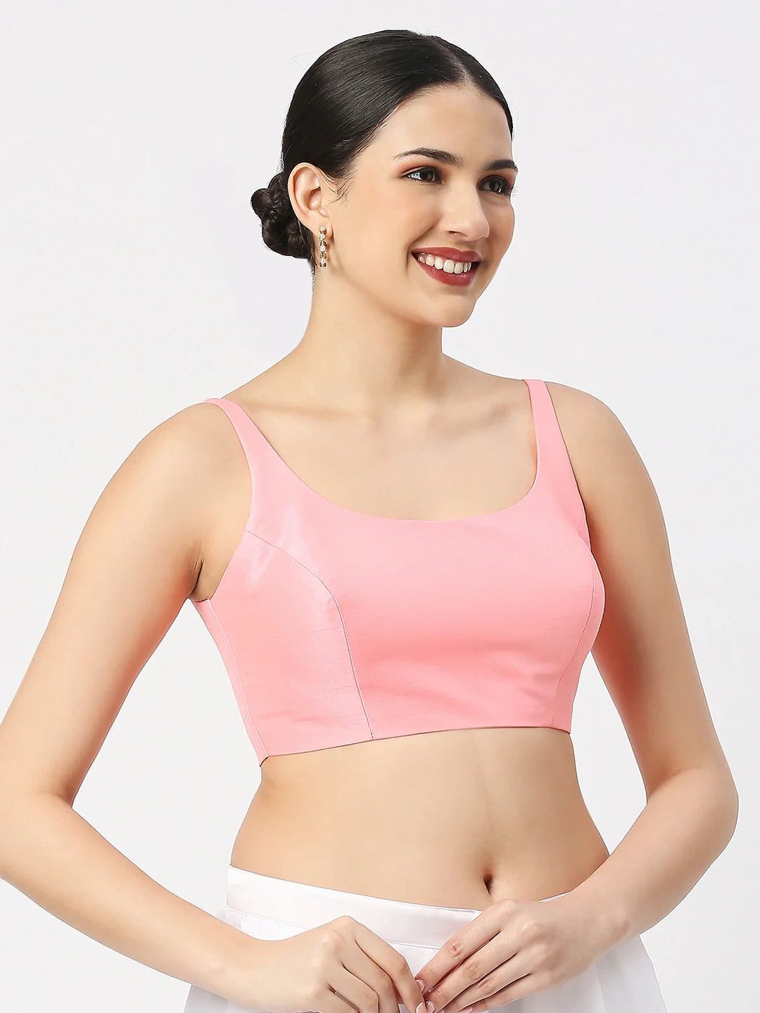 Baby Pink Silk Sleeveless Blouse