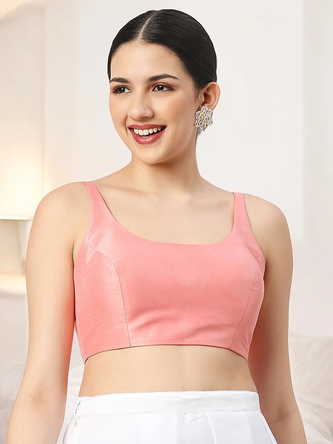 Light Peach Silk Sleeveless Blouse