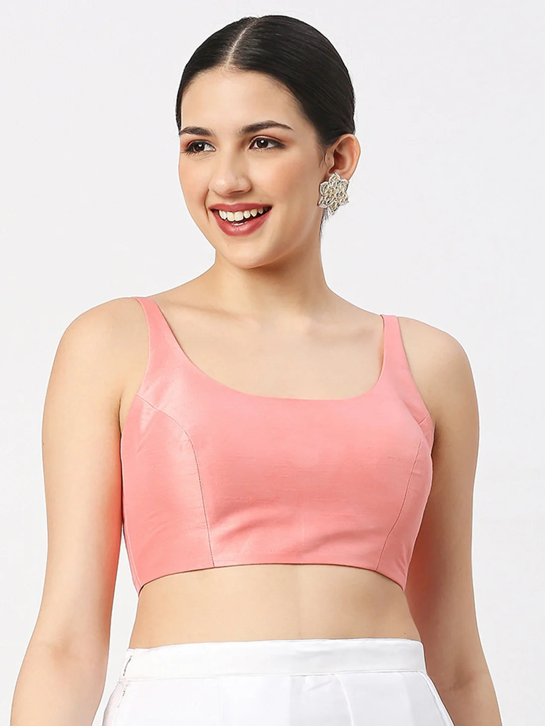 Light Peach Silk Sleeveless Blouse