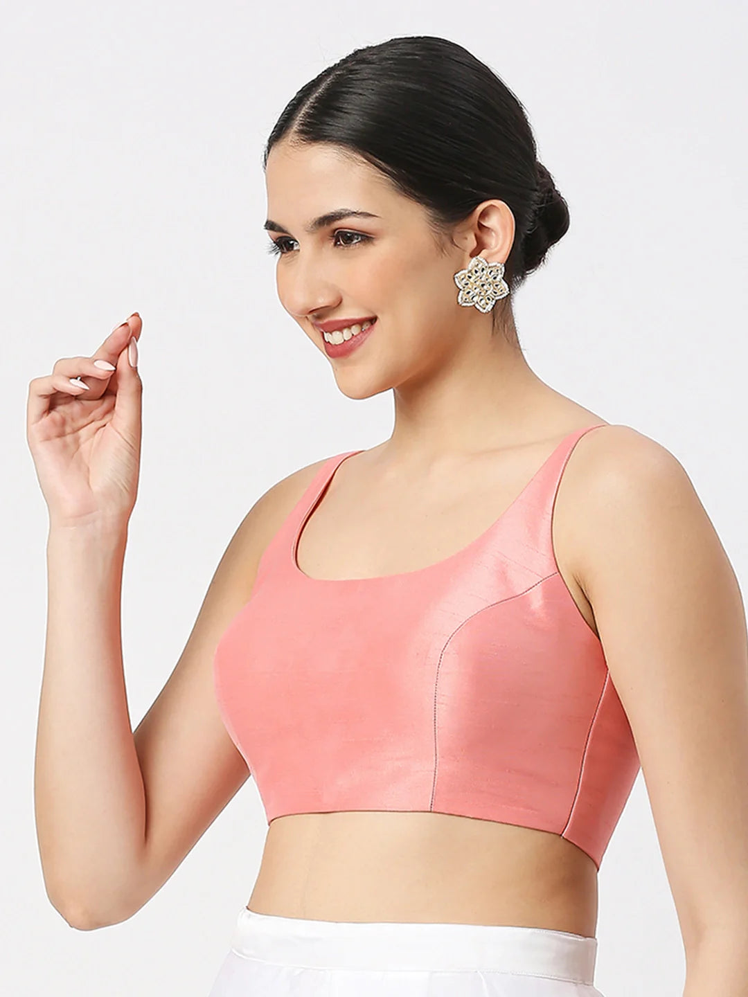 Light Peach Silk Sleeveless Blouse