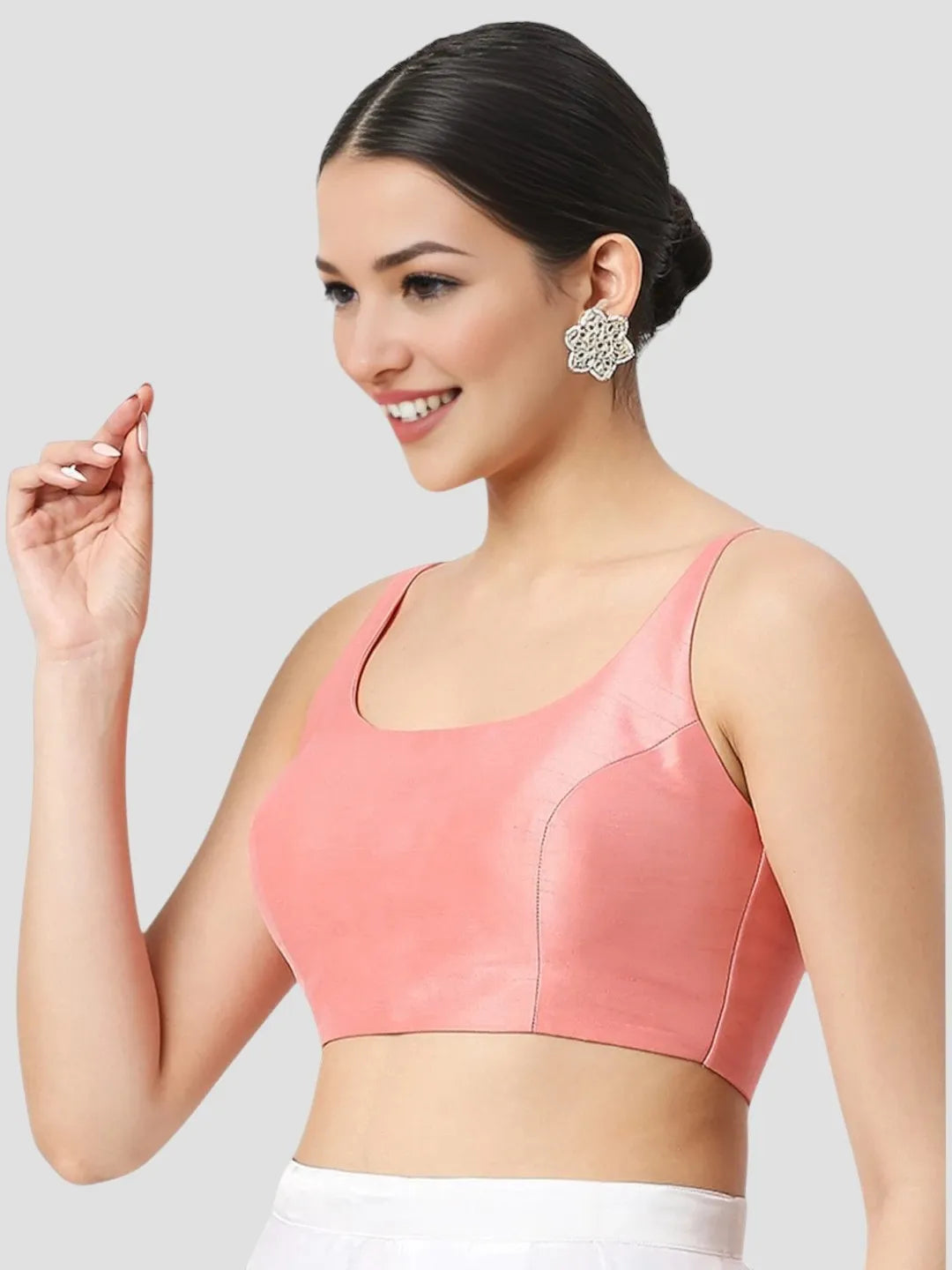 Light Peach Silk Sleeveless Blouse