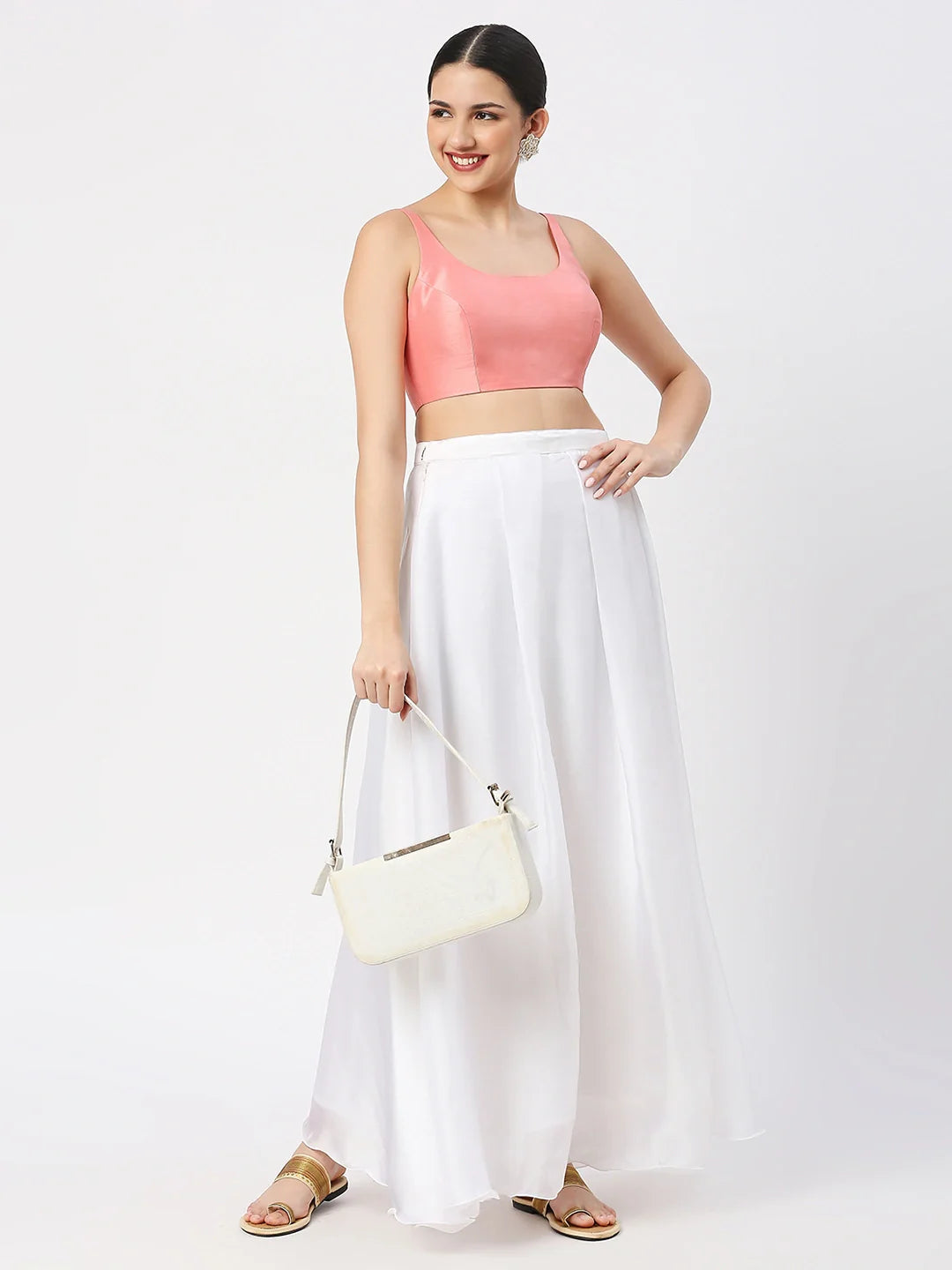 Light Peach Silk Sleeveless Blouse