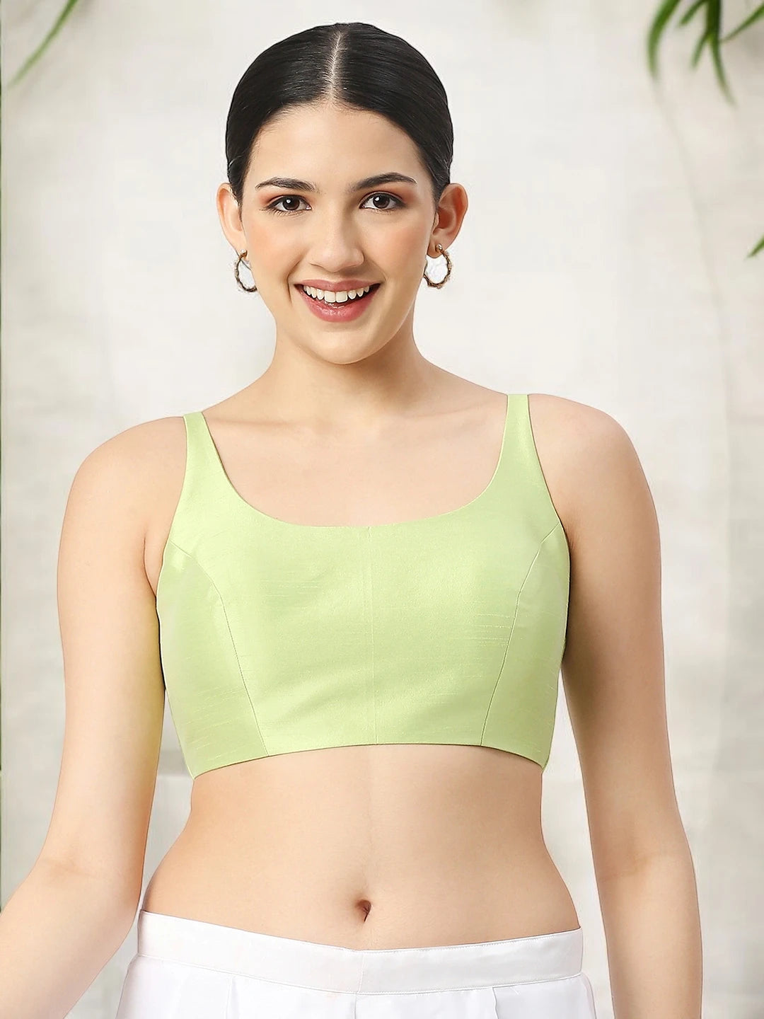 Pista Green Silk Sleeveless Blouse