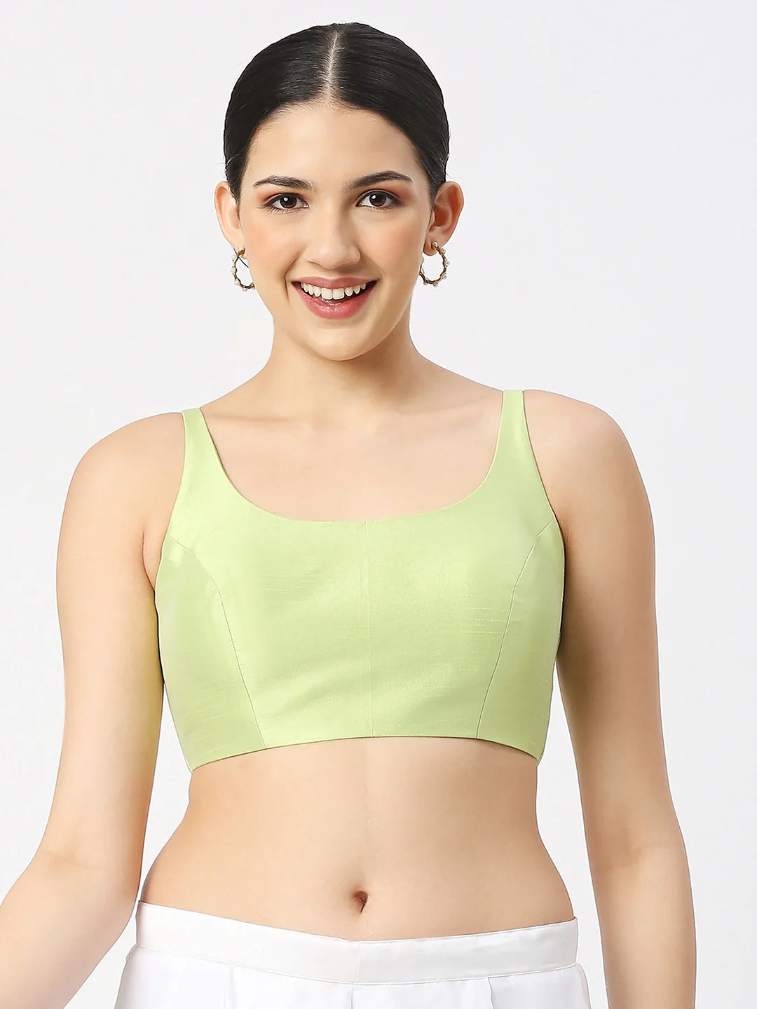 Pista Green Silk Sleeveless Blouse