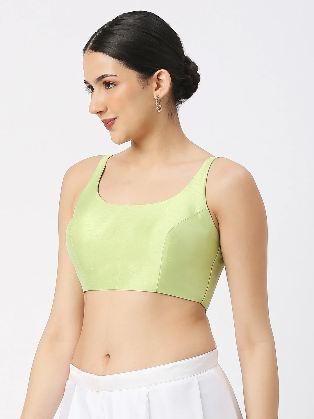 Pista Green Silk Sleeveless Blouse