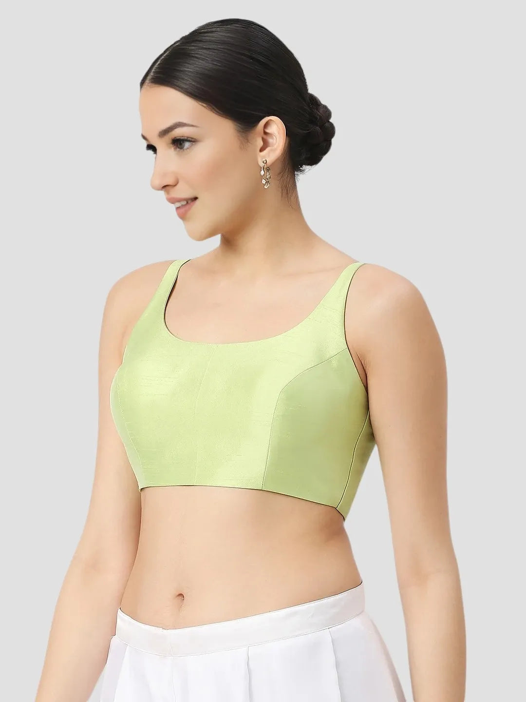 Pista Green Silk Sleeveless Blouse