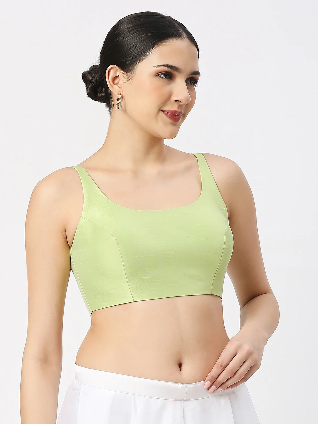 Pista Green Silk Sleeveless Blouse