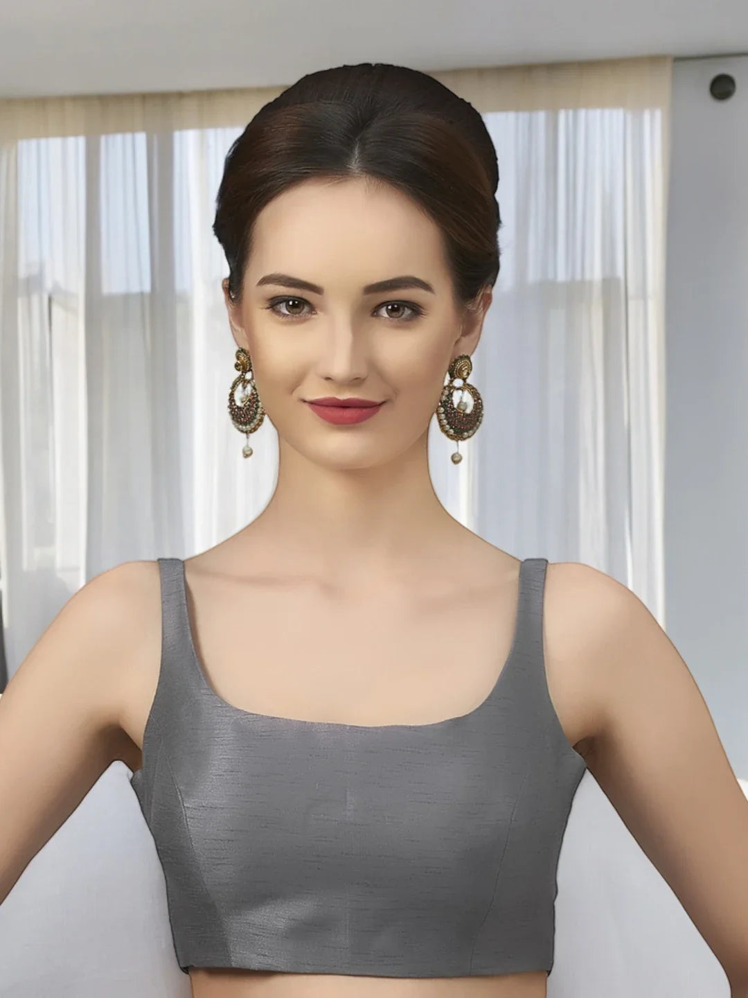 Graceful Grey Silk Blouse